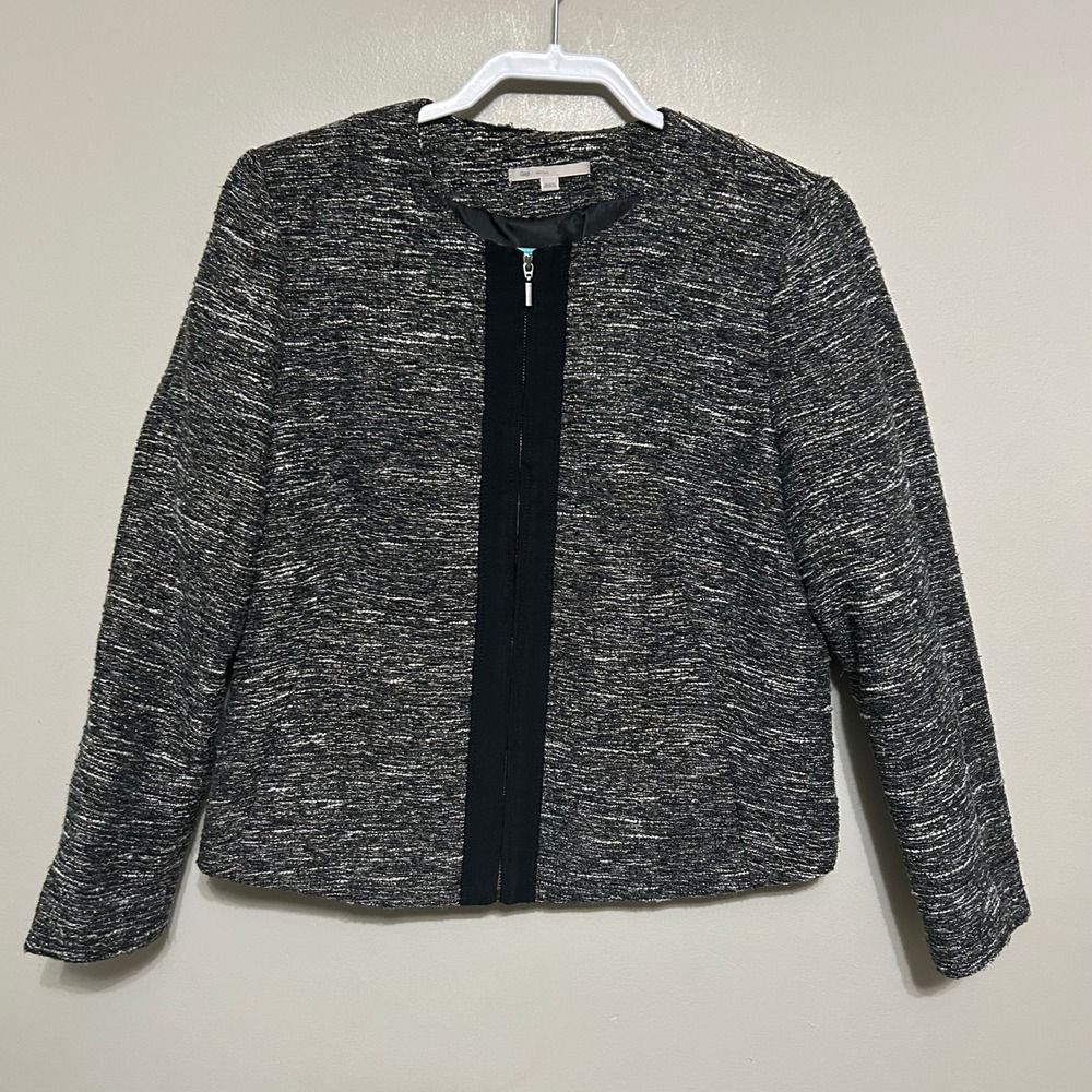 GAP‎ Women's Blazer M Black Gray Gold Tweed Jacket Full Zip Professional Career